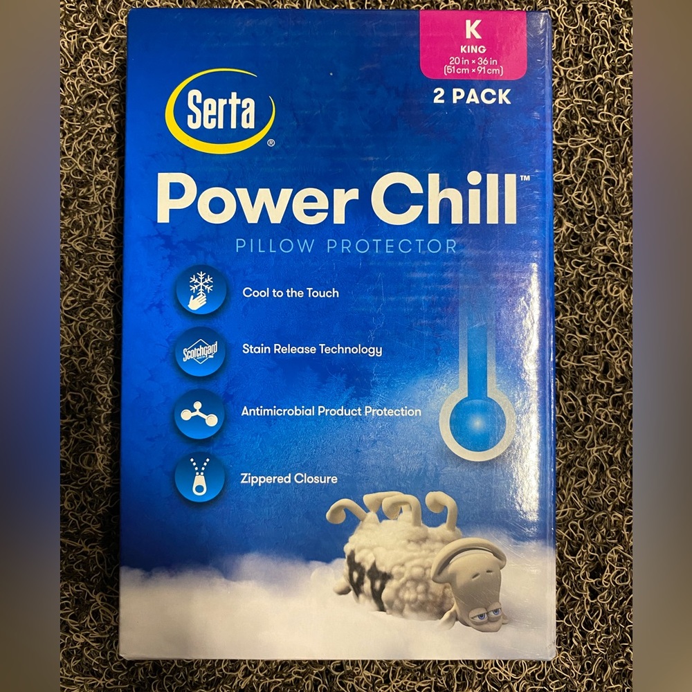 Serta Power Chill Cooling Zippered Pillow Protector, King, 2 Pack (20in x 36in)